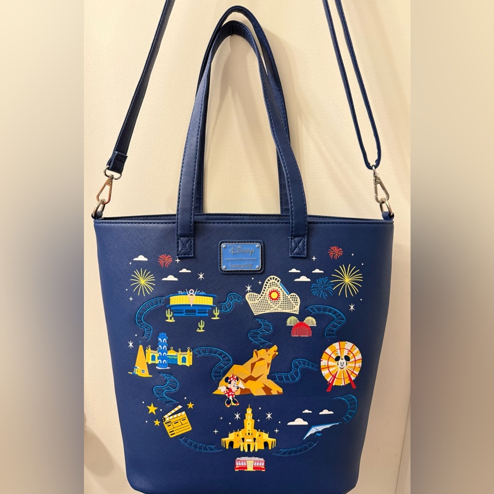 Disney Navy Tote with Vibrant Theme Park Design